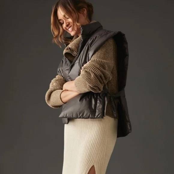 Pilcro Vest Womens One Size Anthropologie Black Puffer Side Tie Packable - Picture 2 of 13